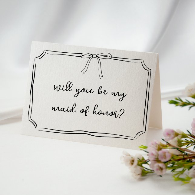 Coquette Bow Drawing Maid of Honor Proposal Card (Creator Uploaded)