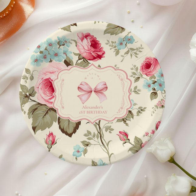Coquette Bow Fancy ONE Girl 1st Birthday  Paper Plates (Creator Uploaded)