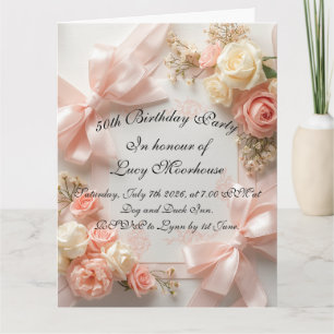 Coquette Bow Floral Birthday Romantic Pastel Party Card