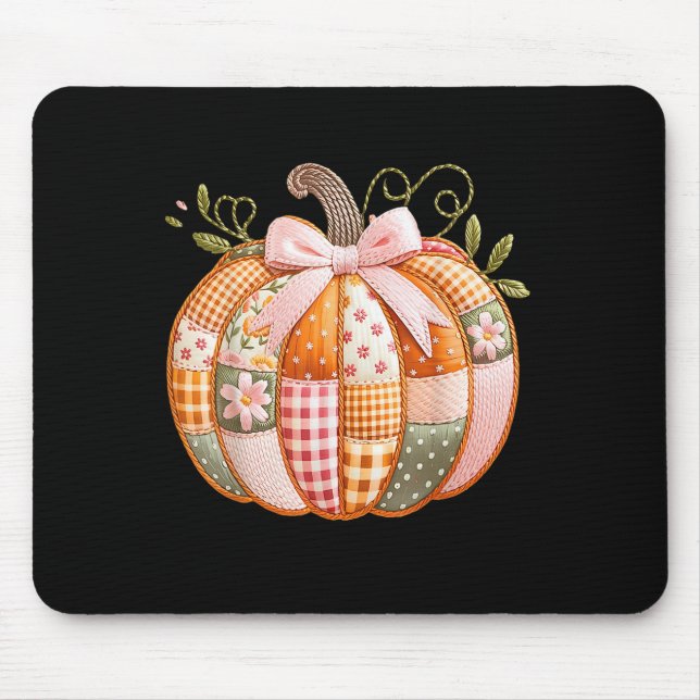 Coquette Bow Floral Patchwork Pumpkin Thanksgiving Mouse Pad (Front)