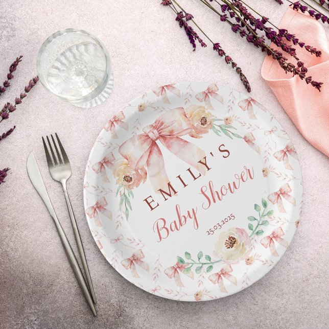 Coquette bow Florals Baby Shower Paper Plates (Creator Uploaded)