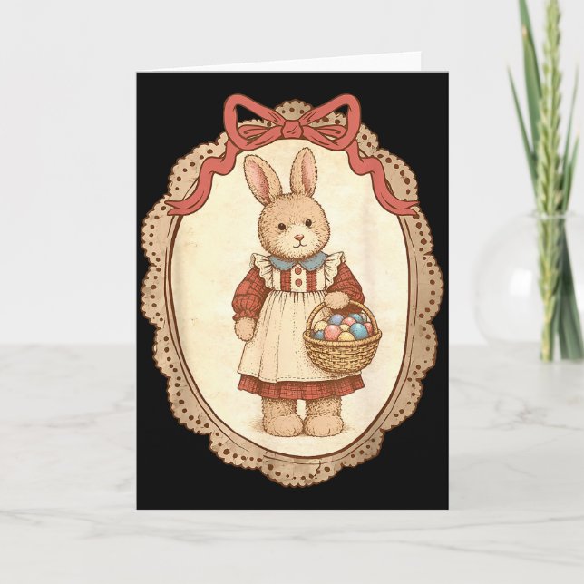 Coquette Bow Funny Bunny Eggs Rabbit Happy Easter  Card (Front)