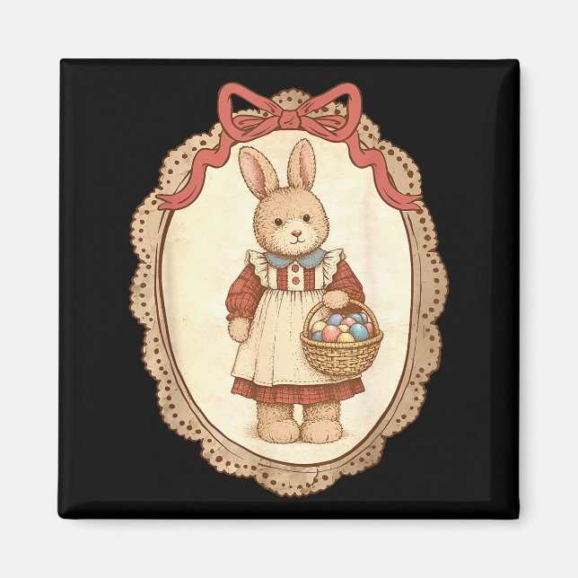 Coquette Bow Funny Bunny Eggs Rabbit Happy Easter  Magnet (Front)