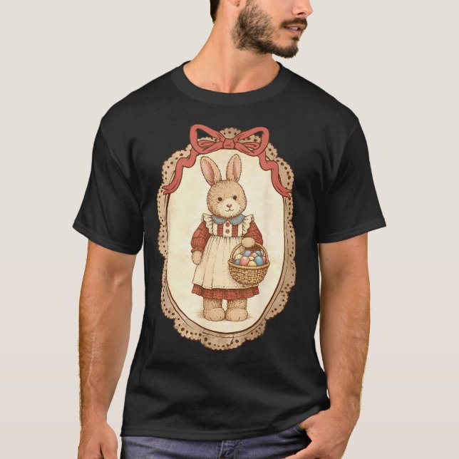 Coquette Bow Funny Bunny Eggs Rabbit Happy Easter  T-Shirt (Front)