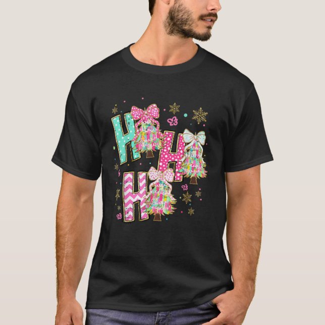 Coquette Bow Funny Ho Ho Ho Christmas Tree Girly C T-Shirt (Front)