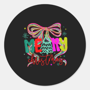 Coquette Bow Funny Merry Christmas Tree Cute Xmas Classic Round Sticker