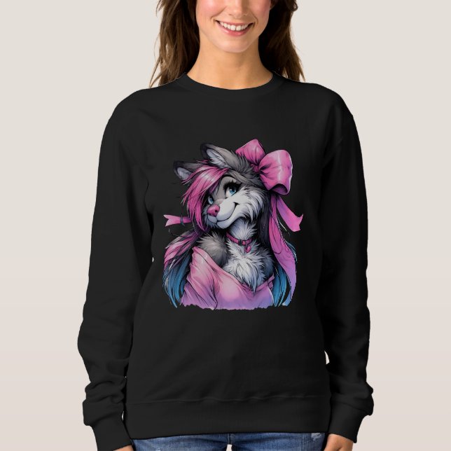 Coquette Bow Furry Fandom Fursona Fursuit Cute Fox Sweatshirt (Front)
