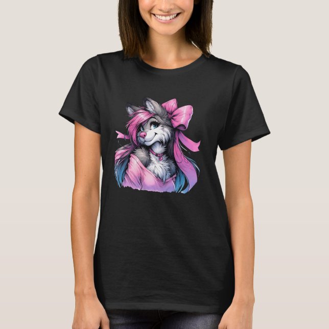 Coquette Bow Furry Fandom Fursona Fursuit Cute Fox T-Shirt (Front)