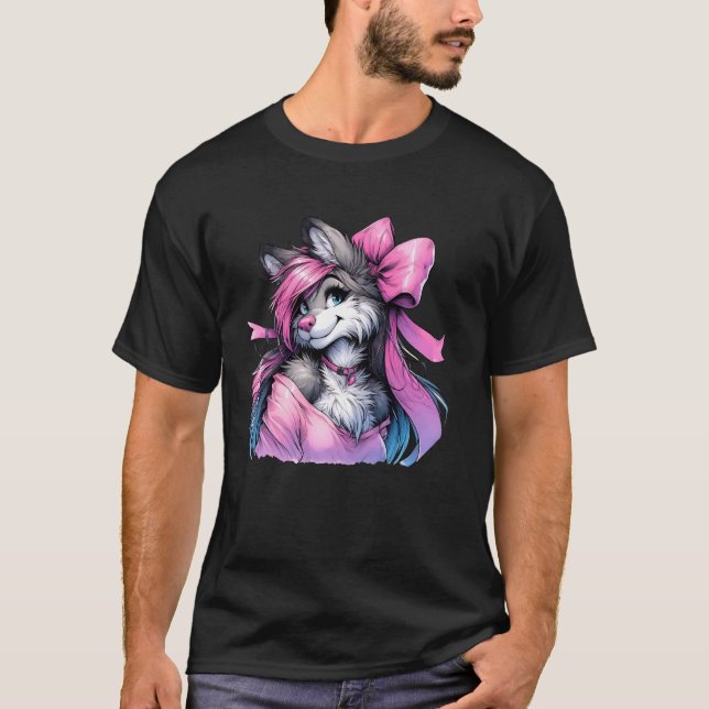 Coquette Bow Furry Fandom Fursona Fursuit Cute Fox T-Shirt (Front)