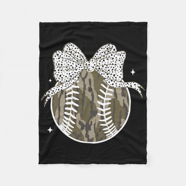 Coquette Bow Game Day Sell Softll Camouflage Cheer Fleece Blanket (Front)