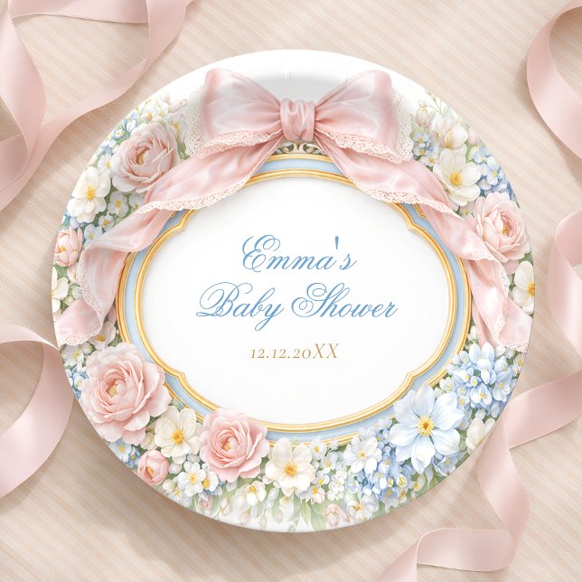 Coquette Bow Garden Girl Baby Shower Paper Plates (Creator Uploaded)
