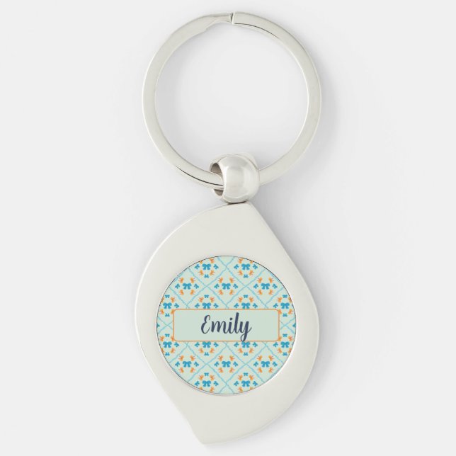 Coquette Bow Geometric Tile Soft Mint Lime Keychain (Front)