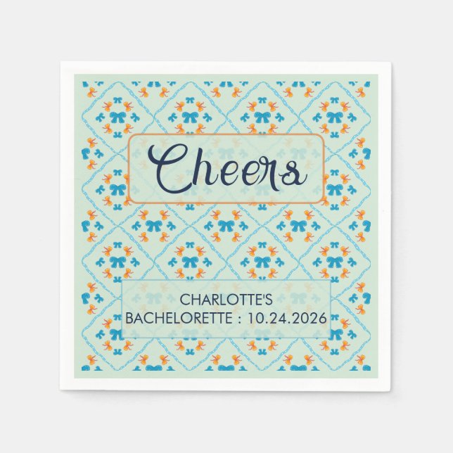 Coquette Bow Geometric Tile Soft Mint Lime Napkins (Front)