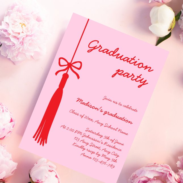 Coquette Bow Grad Tassel 2026 Graduation Invitation (Coquette Bow Grad Tassel 2025 Graduation Invitation)