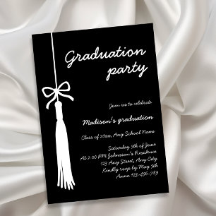 Coquette Bow Grad Tassel Black 2026 Graduation Invitation