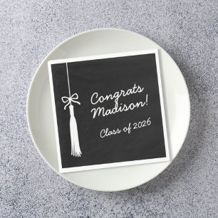 Coquette Bow Grad Tassel Black Congrats Graduate Napkins