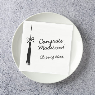 Coquette Bow Grad Tassel Black & White Graduation Napkins