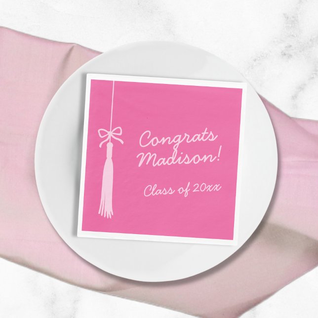 Coquette Bow Grad Tassel Pink 2025 Graduation Napkins (Coquette Bow Grad Tassel Pink 2025 Graduation Napkins)
