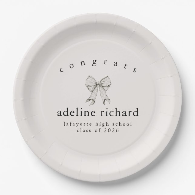 Coquette Bow Graduation Announcement Paper Plates (Front)