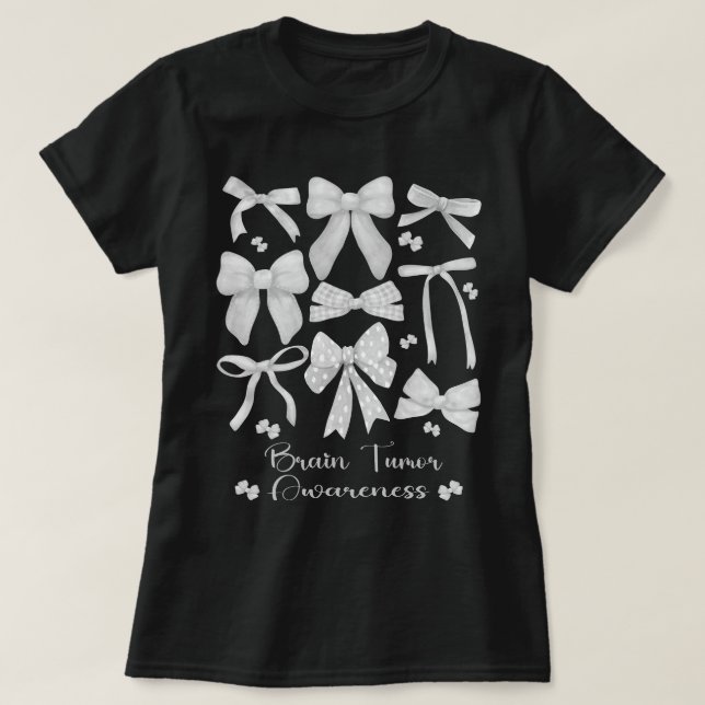 Coquette Bow Gray Ribbon Brain Tumor Awareness  T-Shirt (Design Front)