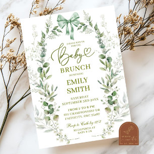 Coquette Bow Greenery Baby Brunch Invitation