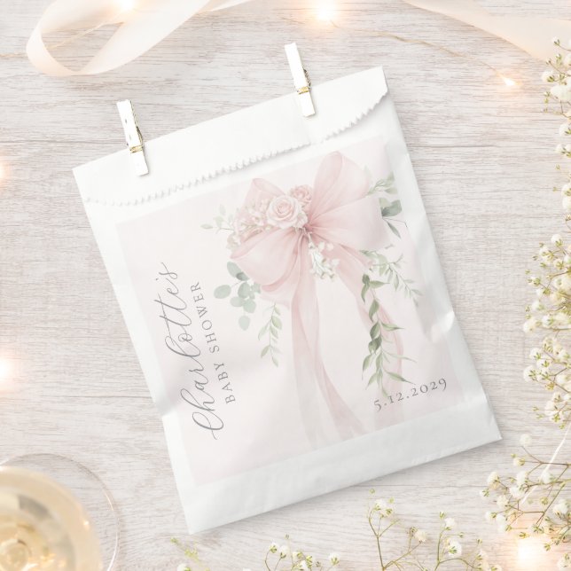 Coquette Bow Greenery Baby in bloom baby Shower Favor Bag (Clipped)