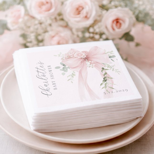 Coquette Bow Greenery Baby in bloom baby Shower Napkins (Creator Uploaded)