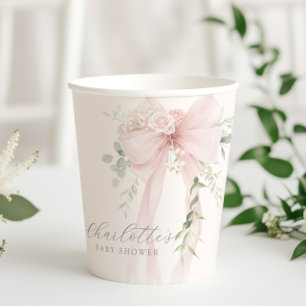 Coquette Bow Greenery Baby in bloom baby Shower Paper Cups