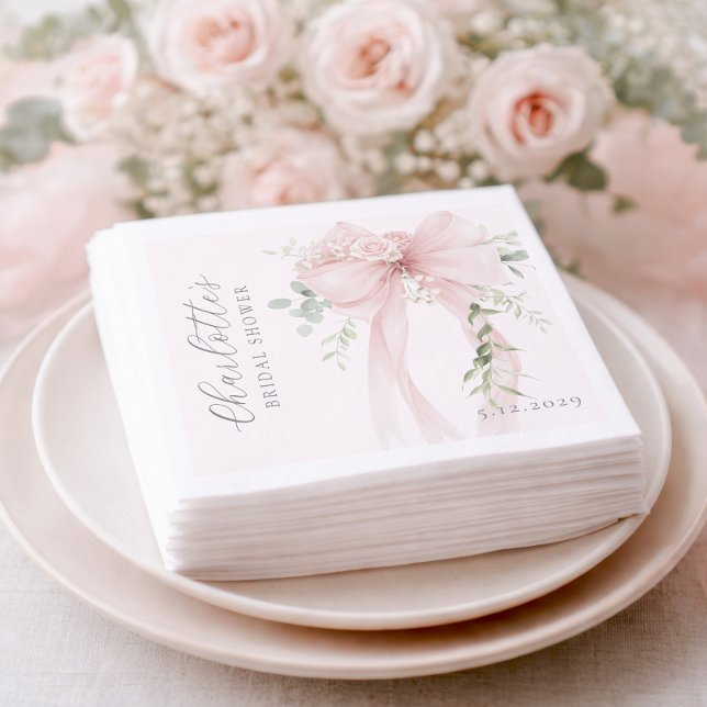 Coquette Bow Greenery Bridal Shower Napkins (Creator Uploaded)