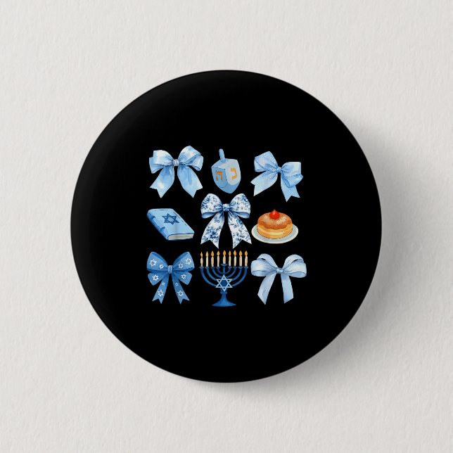 Coquette Bow Hanukkah Chanukah Pajama Latke Jewish Button (Front)