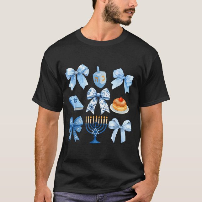 Coquette Bow Hanukkah Chanukah Pajama Latke Jewish T-Shirt (Front)