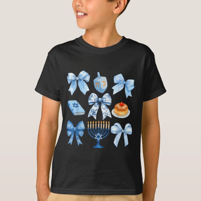Coquette Bow Hanukkah Chanukah Pajama Latke Jewish T-Shirt (Front)