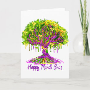 Coquette Bow Happy Mardi Gras Tree Beads Carnival Card