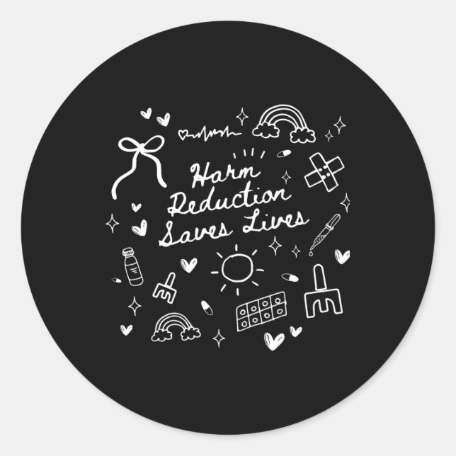 Coquette Bow Harm Reduction Saves Lives Overdose A Classic Round Sticker (Front)