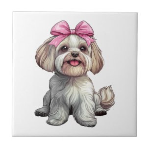 Coquette Bow Havanese Dog Mom Girl Pink Ceramic Tile