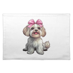 Coquette Bow Havanese Dog Mom Girl Pink Cloth Placemat