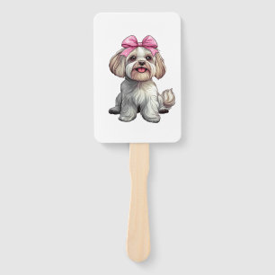 Coquette Bow Havanese Dog Mom Girl Pink Hand Fan