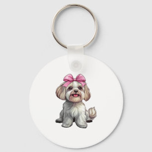 Coquette Bow Havanese Dog Mom Girl Pink Keychain