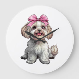 Coquette Bow Havanese Dog Mom Girl Pink Large Clock