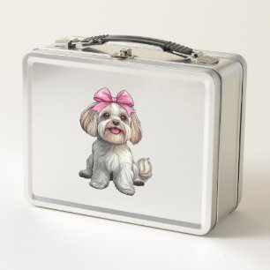 Coquette Bow Havanese Dog Mom Girl Pink Metal Lunch Box