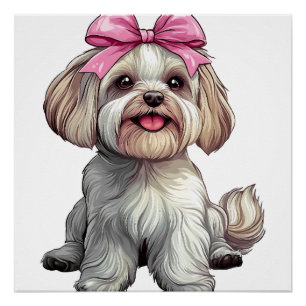 Coquette Bow Havanese Dog Mom Girl Pink Poster