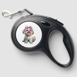 Coquette Bow Havanese Dog Mom Girl Pink Retractable Pet Leash