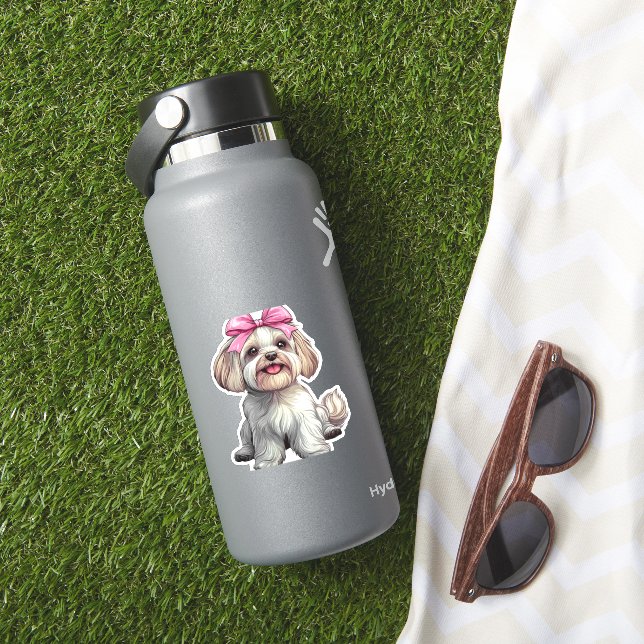 Coquette Bow Havanese Dog Mom Girl Pink Sticker (HydroFlask Insitu)