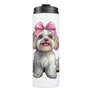 Coquette Bow Havanese Dog Mom Girl Pink Thermal Tumbler