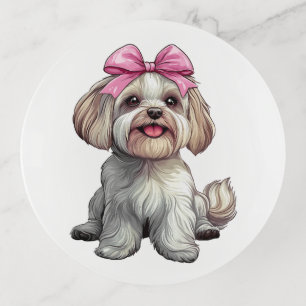 Coquette Bow Havanese Dog Mom Girl Pink Trinket Tray