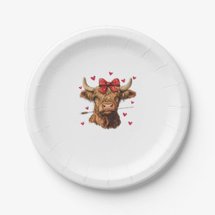 Coquette Bow Highland Cow Valentine Heart Girly Va Paper Plates