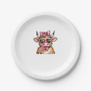 Coquette Bow Highland Cow Valentine Heart Glasses Paper Plates