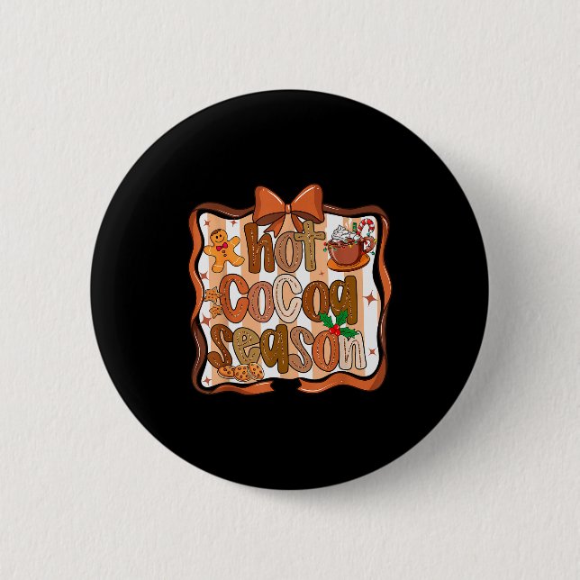 Coquette Bow Hot Cocoa Season Gingerbread Christma Button (Front)