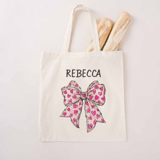 Coquette Bow Hot Pink Hearts Tote Bag