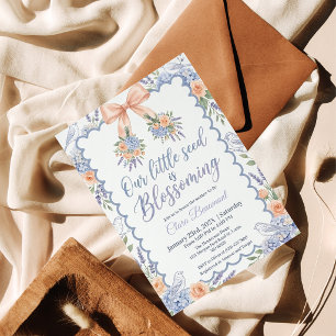 Coquette Bow Hydrangea baby shower  Invitation